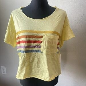 Stunner California Shirt, Women's Size M, Yellow, Cropped, Raw Hem, NEW